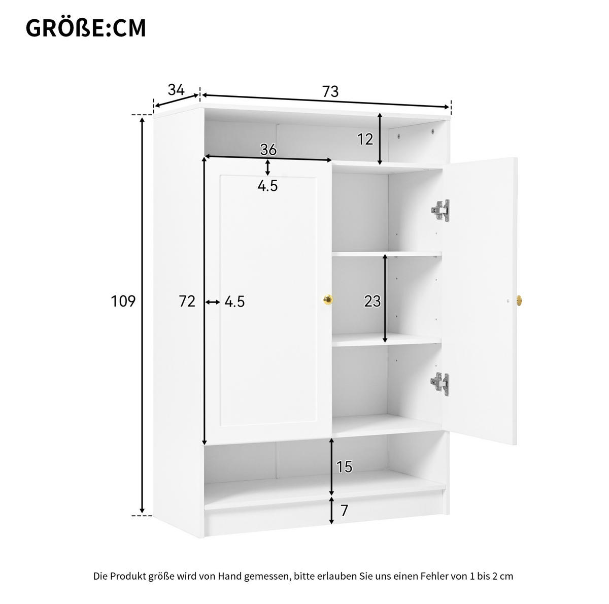 SCHUHSCHRANK 146/34/109 cm in Weiß mit 2 Türen und verstellbaren Einlegeböden - Weiß, Holzwerkstoff (146/109/34cm) - Flora Grace