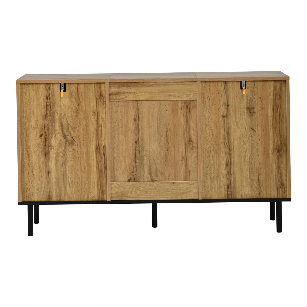 SIDEBOARD DE-37854 mit 3 Türen und Wellenmuster Holzfarbe/Schwarz - Naturfarben, Holzwerkstoff (120/70/35cm) - ComfortXL