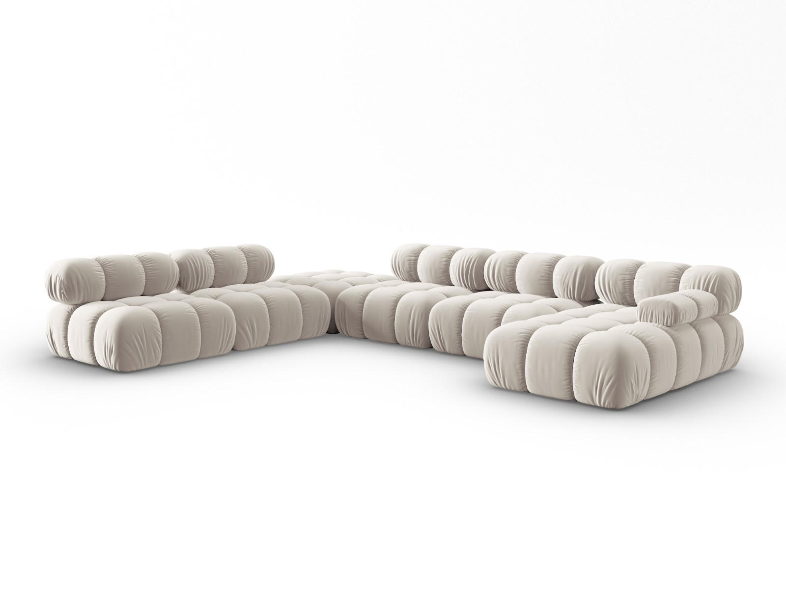 MODULARES-PANORAMASOFA links Bellis aus Samt leichtes beige 7 Sitzplätze - Creme, Textil (282/63/379cm) - Micadoni