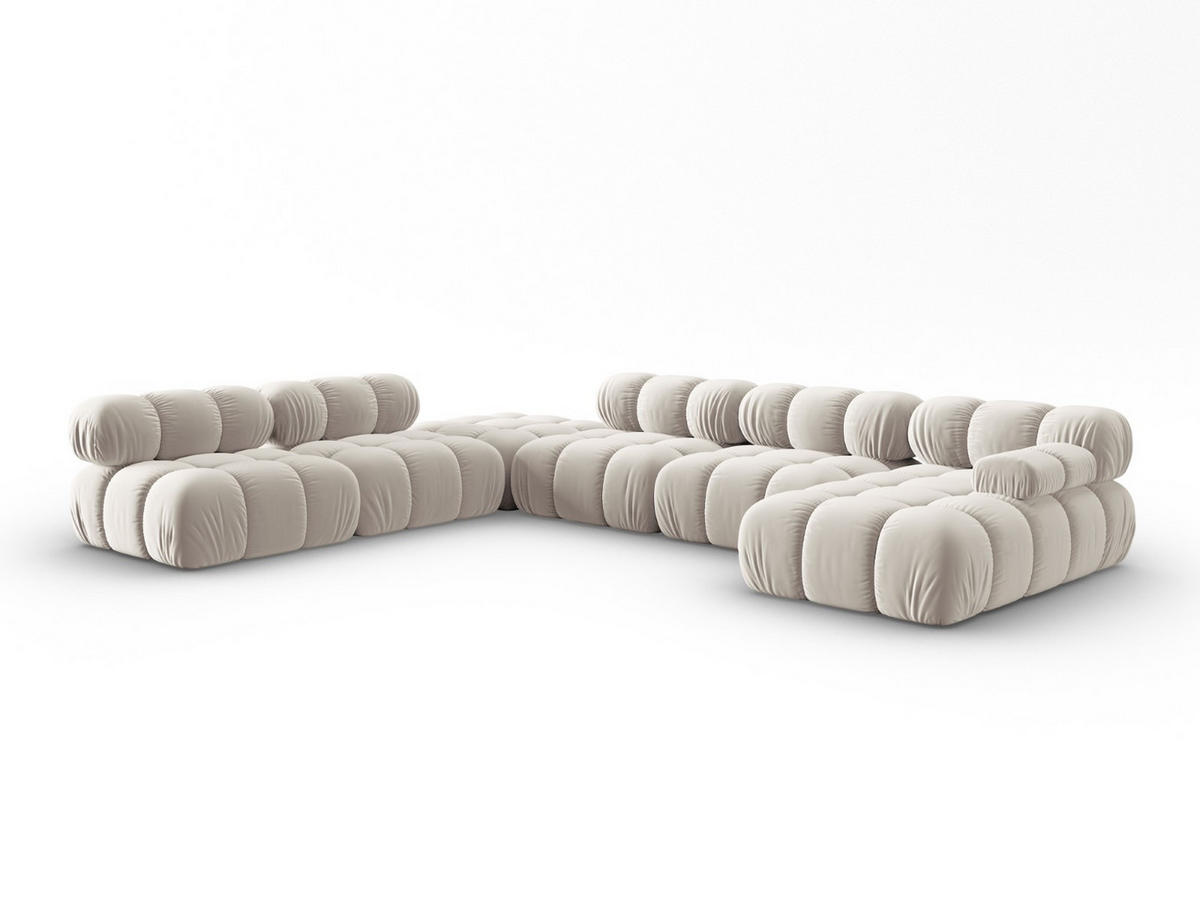 MODULARES-PANORAMASOFA links Bellis aus Samt leichtes beige 7 Sitzplätze - Creme, Textil (282/63/379cm) - Micadoni