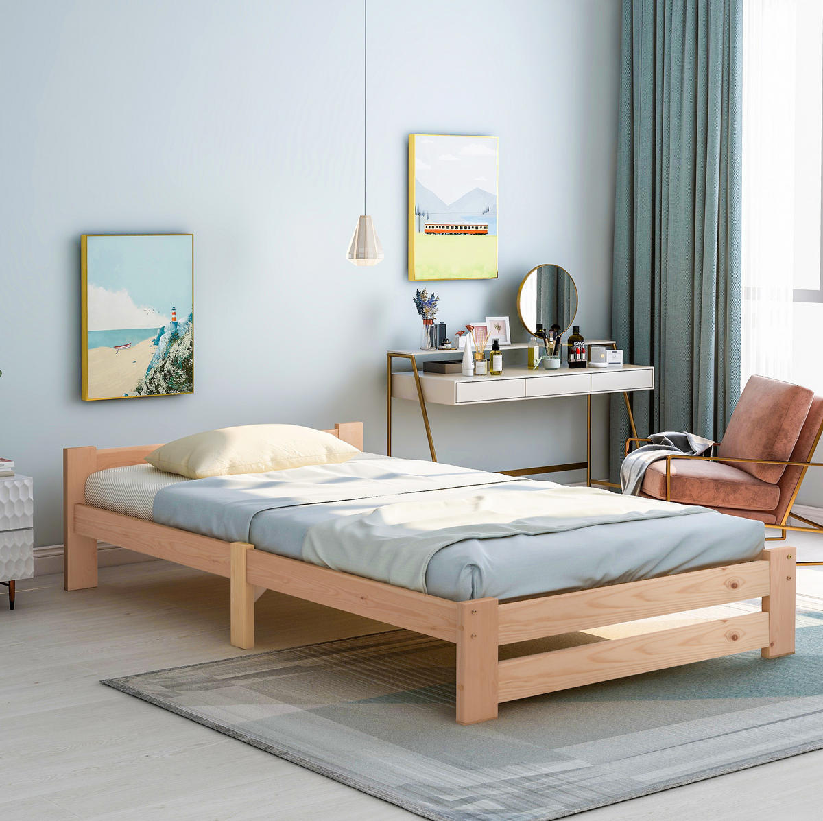MASSIVHOLZBETT 90/200 cm aus Kiefer mit stabiler Konstruktion und Komforthöhe, Natur - Naturfarben, Holz (90/200cm) - Redom
