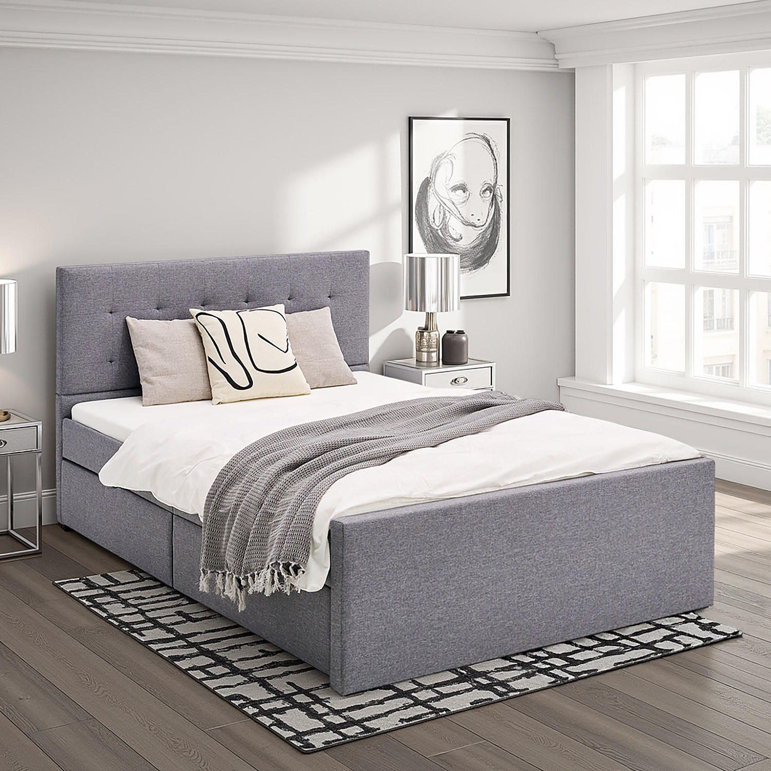 POLSTERBETT mit Stauraum 120/200 cm in Grau - Anthrazit/Naturfarben, Textil (120/200cm) - Homestyle4u
