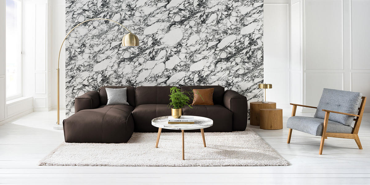 3-SITZER ECKSOFA mit Longchair - Dunkelbraun/Schwarz, Leder/Kunststoff (284/173cm) - home24