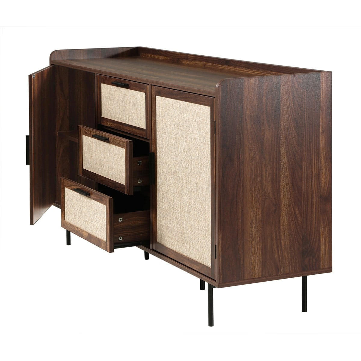 SIDEBOARD im Nussbaumdekor, 2 Türen, 3 Schubladen mit Fronten aus Stoff 140/39,5/79 cm - Nussbaumfarben, Holzwerkstoff (39.5/79/140cm) - Calicosy