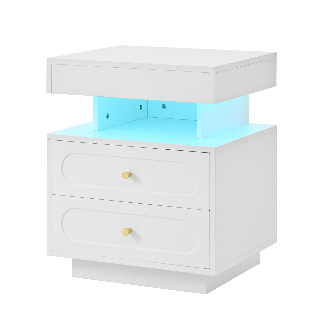 NACHTTISCH aus Spanplatte 50x40x60 cm Weiß mit LED-Beleuchtung, Schublade und Kippsicherung - Weiß, Holzwerkstoff (50/60/40cm) - Modfu