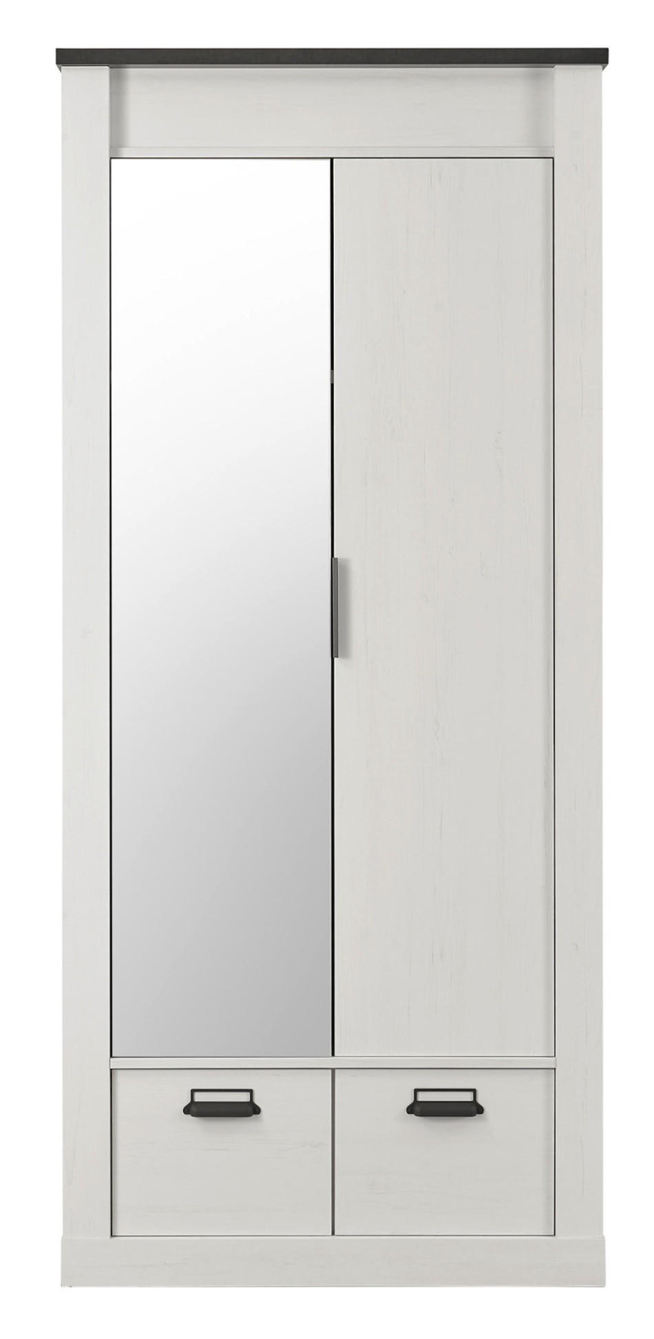 KLEIDERSCHRANK weiß Pinie, anthrazit Landhaus, Drehtürenschrank 2-türig mit Spiegel 93 x 209 cm - Anthrazit/Weiß, Holzwerkstoff/Metall (93/209/63cm) - Furn.Design