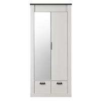 KLEIDERSCHRANK weiß Pinie, anthrazit Landhaus, Drehtürenschrank 2-türig mit Spiegel 93 x 209 cm - Anthrazit/Weiß, Holzwerkstoff/Metall (93/209/63cm) - Furn.Design