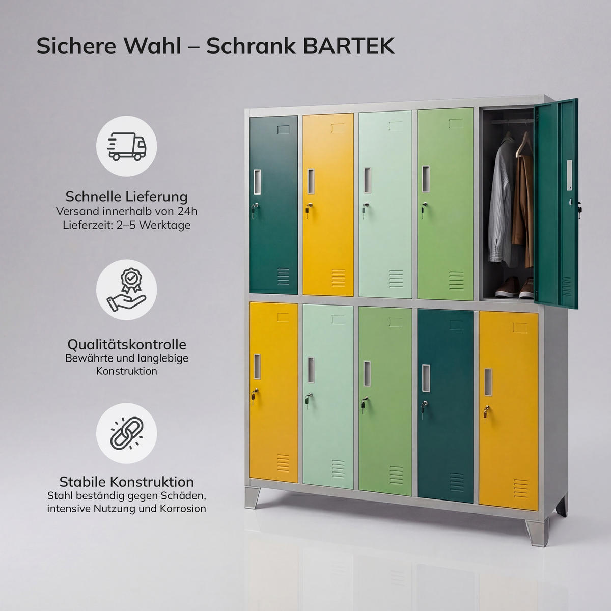 SCHLIESSFACHSCHRANK Bartek - Gelb/Grün, Metall (136/172/45cm) - Jan Nowak