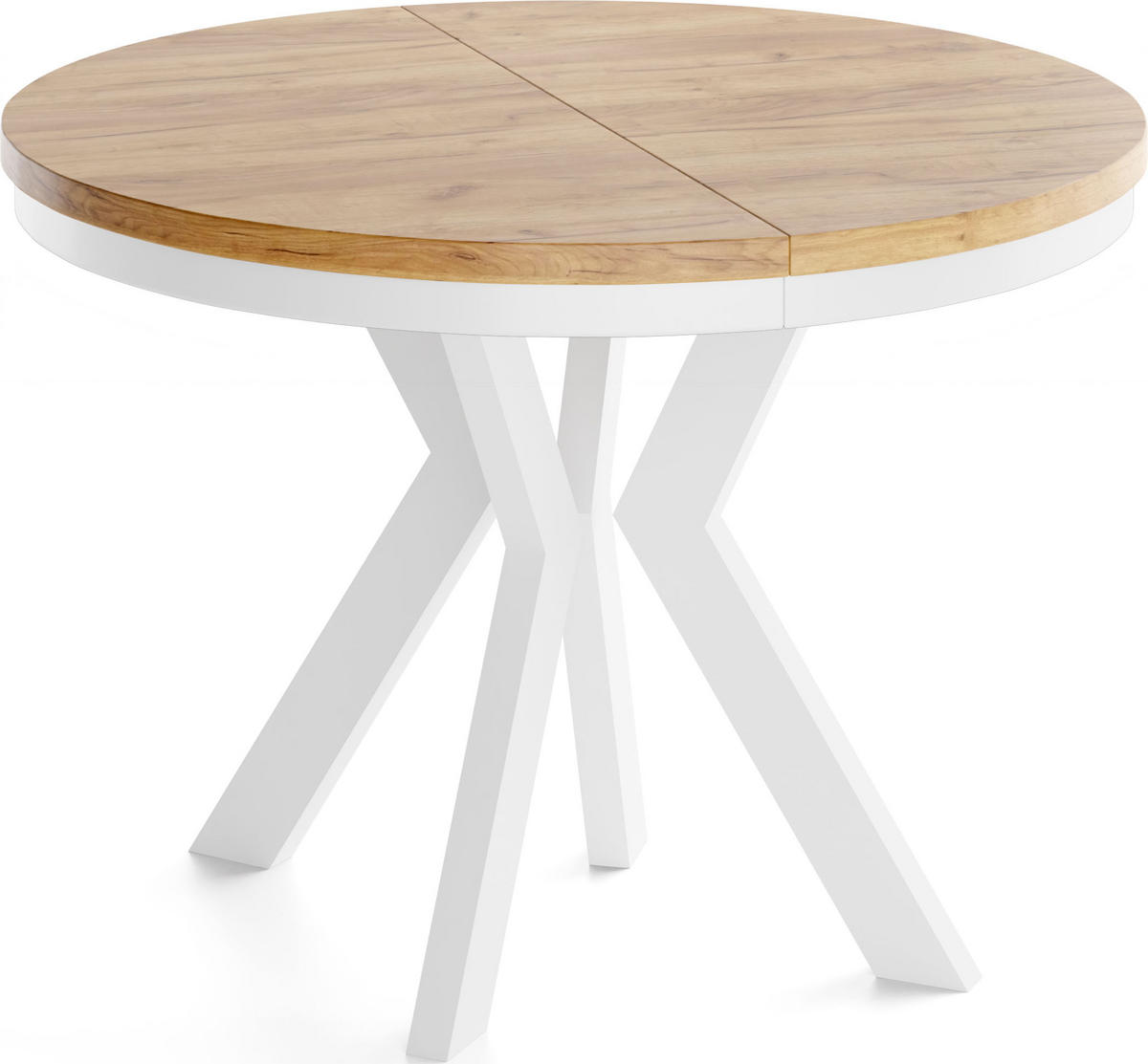 ESSTISCH Savio Weiß Neo rund ausziehbar verlängerbar, Eiche Braun 80-130/80/77 cm - Eiche Wotan/Weiß, Holz/Holzwerkstoff (80/80/77cm) - WFL GROUP