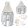 BABYBETT GREY OVAL 7in1 mit Matratze und Himmelset - Champagner/Grau, Holz/Textil