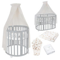 BABYBETT GREY OVAL 7in1 mit Matratze und Himmelset - Champagner/Grau, Holz/Textil