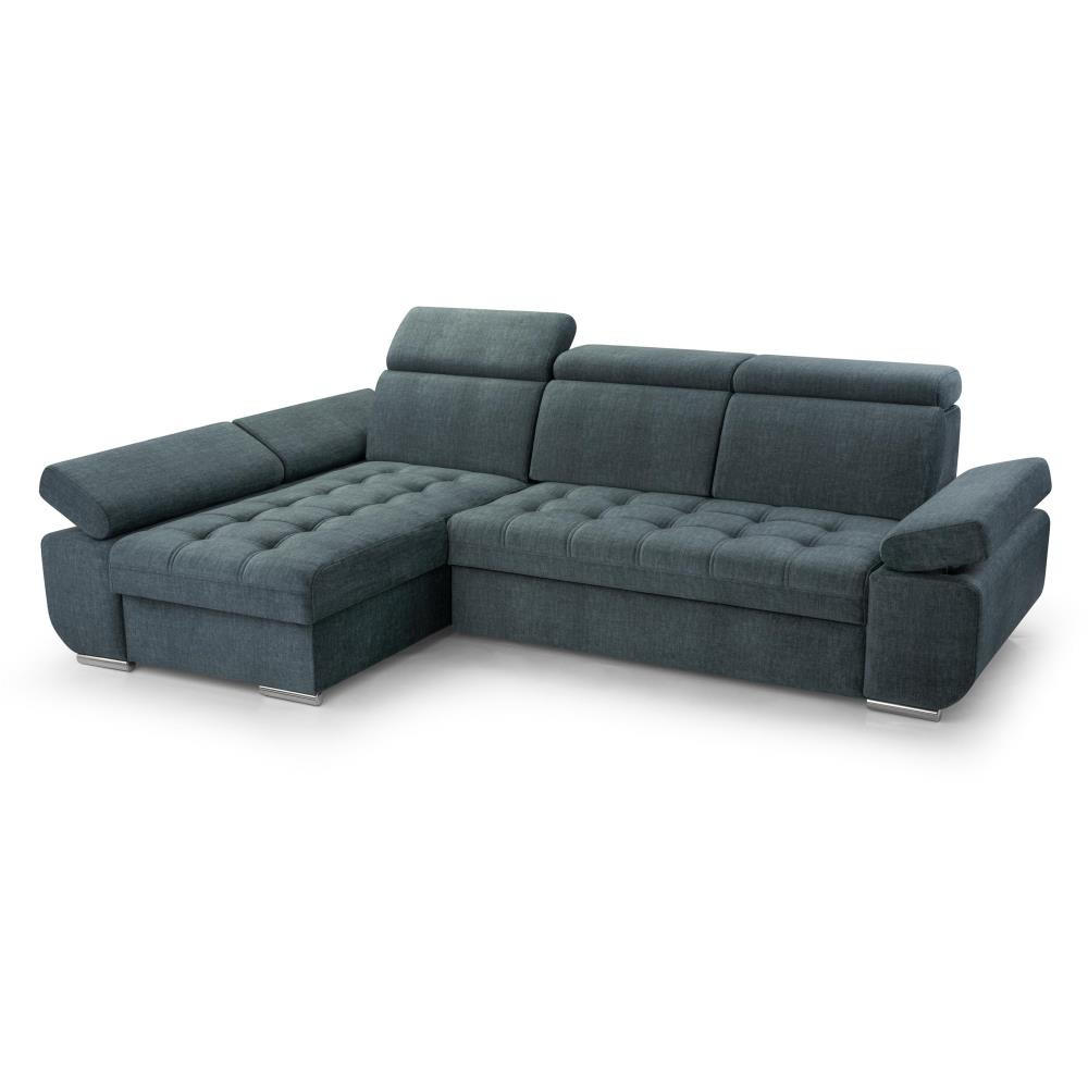 ECKSCHLAFSOFA Bianca dunkelblau links - Chromfarben/Dunkelblau, Textil (264/165cm) - Beautysofa