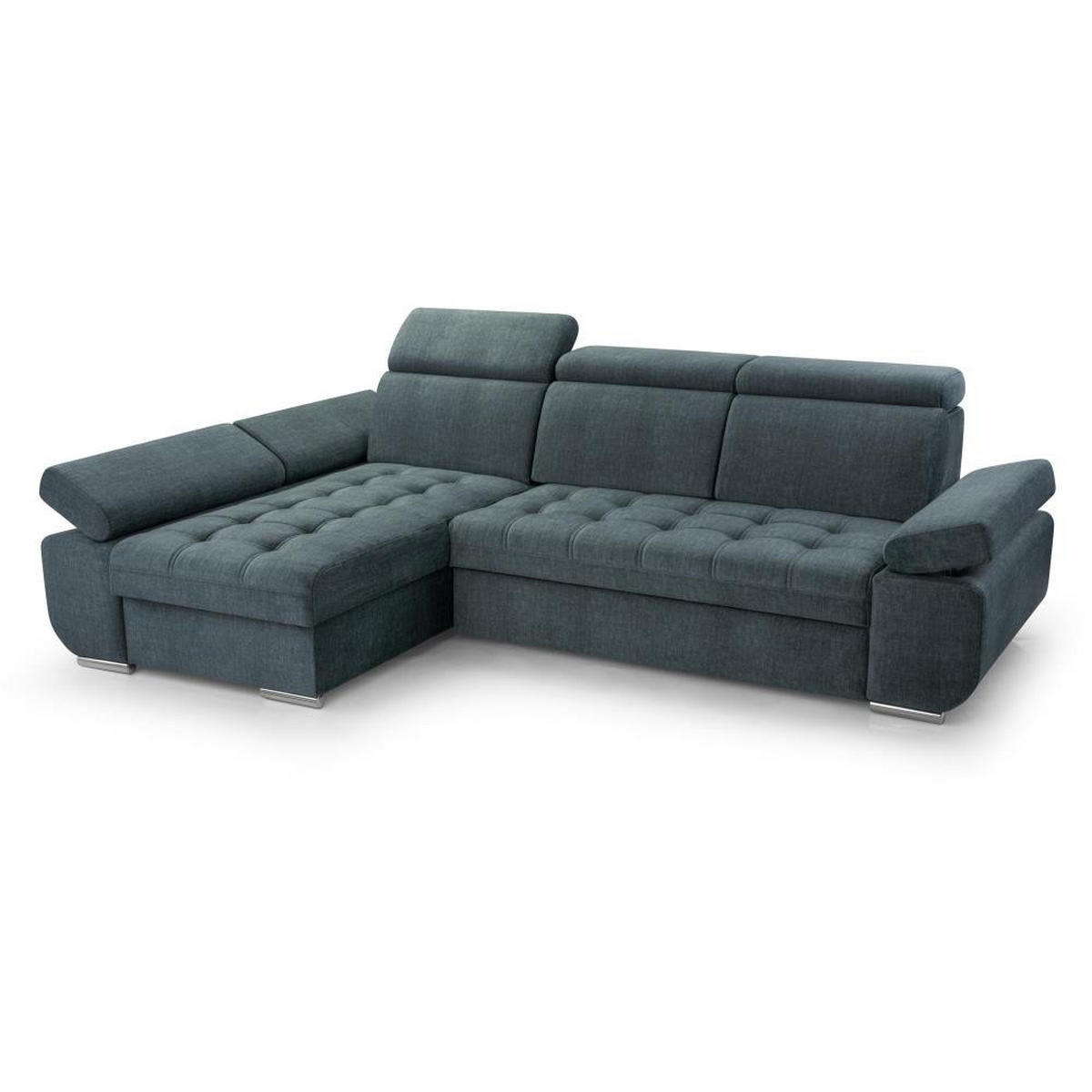 ECKSCHLAFSOFA Bianca dunkelblau links - Chromfarben/Dunkelblau, Textil (264/165cm) - Beautysofa