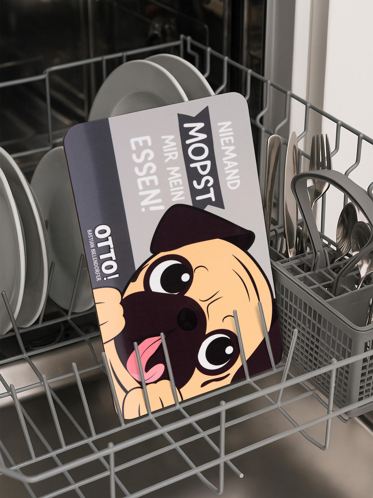 BRETTCHEN Bastian Bielendorfer Niemand mopst mir mein Essen! Grau 14,5 x 23,5 cm - Grau, Kunststoff (14.5/23.5cm) - United Labels