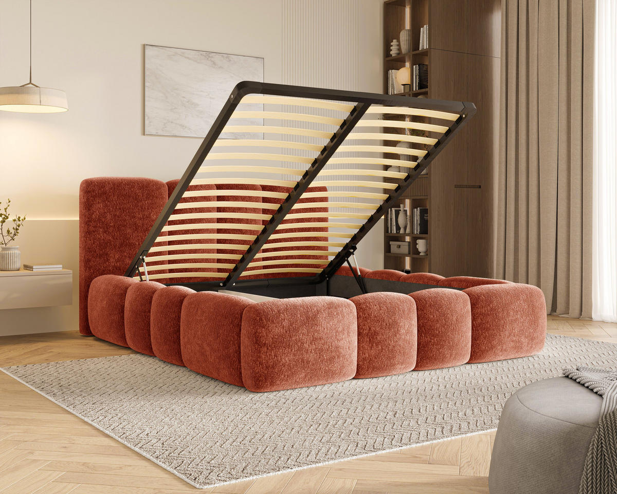 POLSTERBETT 26 - 160x200 cm – Amari – Bett mit Bettkasten und Gepolstertem Kopfteil - Terracotta, Holz (160/200cm) - ROYAL24_MARKT