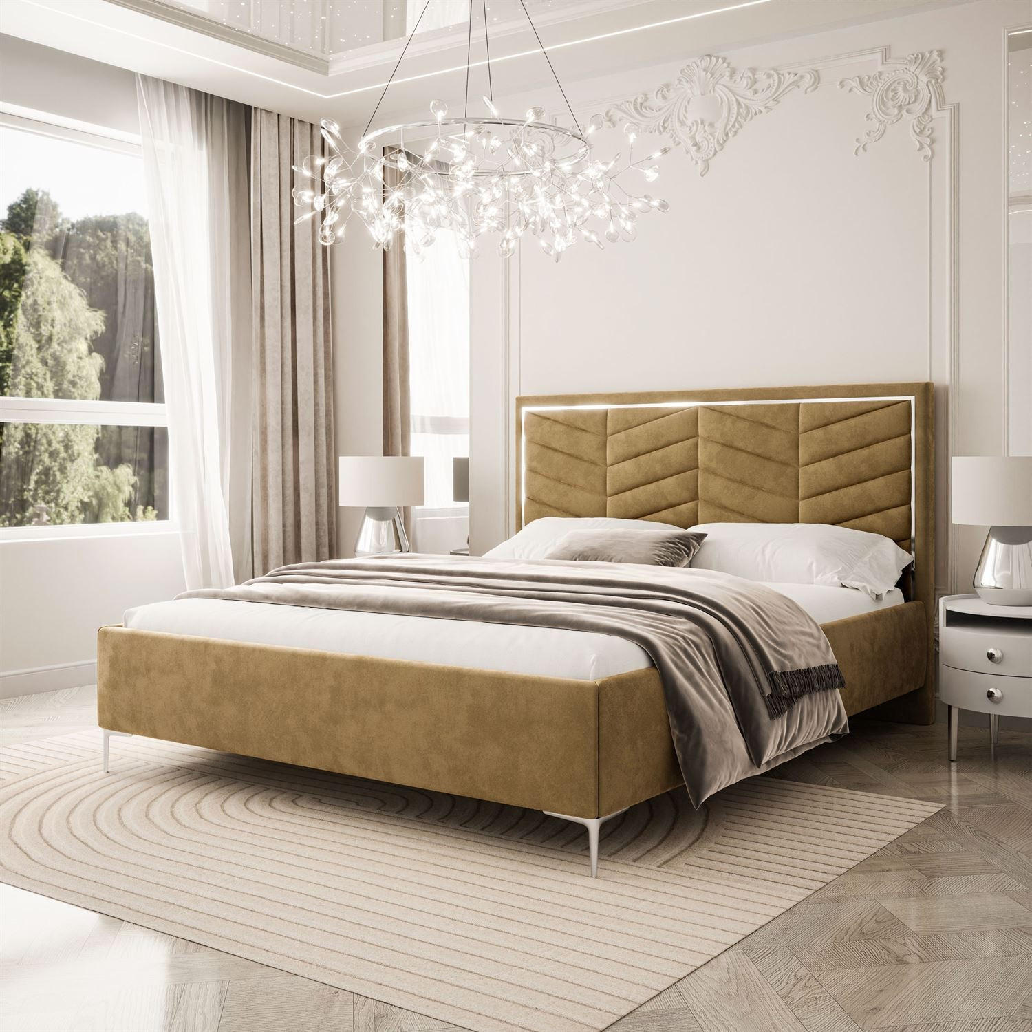 POLSTERBETT AURORA II 140x200 mit Bettkasten French Velvet 654 - Gelb, Textil (140/200cm) - Lookway