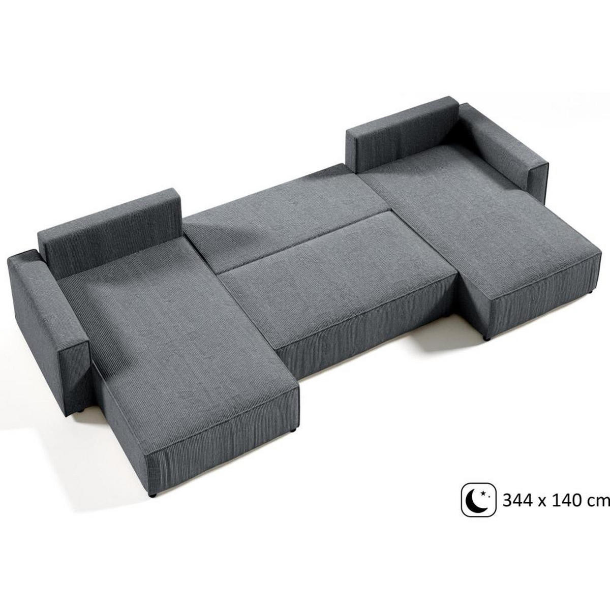 WOHNLANDSCHAFT Parys U mit Schlaffunktion grau - Schwarz/Grau, Kunststoff/Textil (390/70/185cm) - Beautysofa