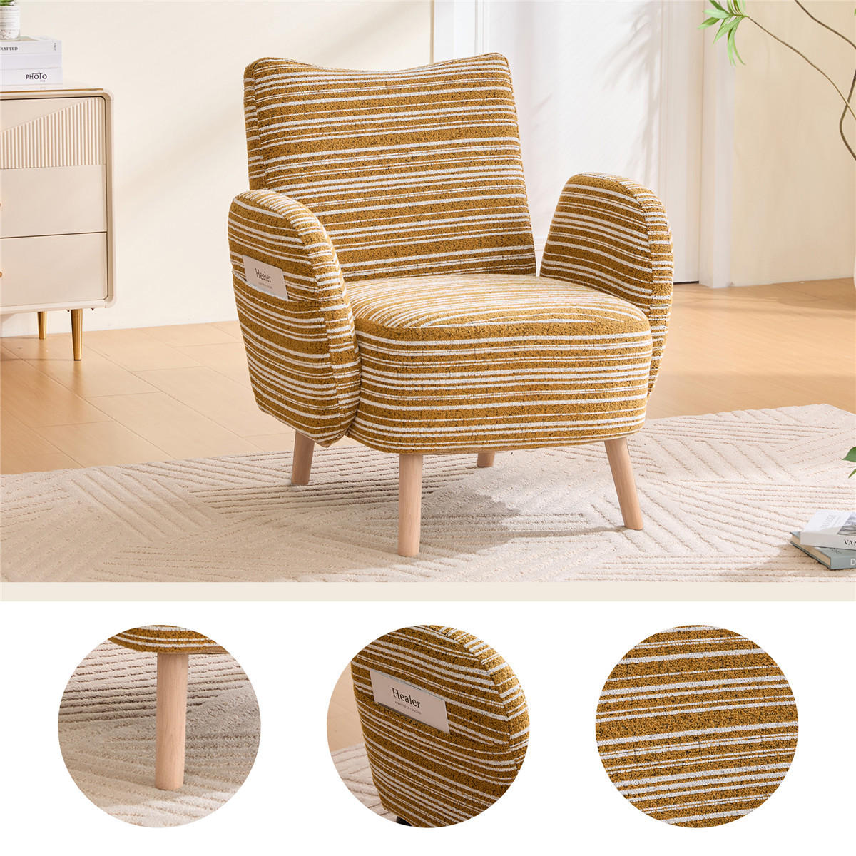 SESSEL Kreismuster Stoff Massivholzbeine Lesesessel - Gelb, Textil (77/87/81cm) - Kaket