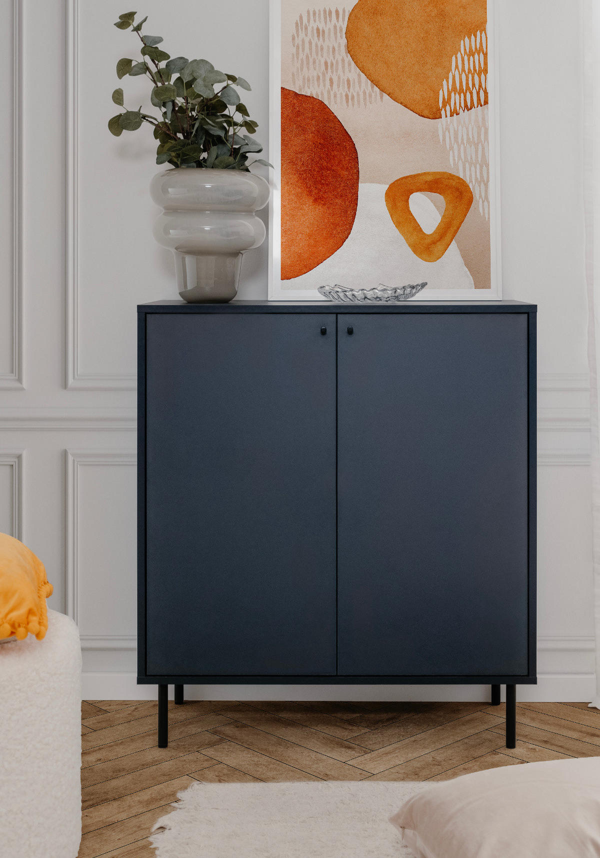 KOMMODE blau 80 cm, Sideboard 2-türig - Blau/Schwarz, Holzwerkstoff/Metall (80/90/40cm) - Furn.Design