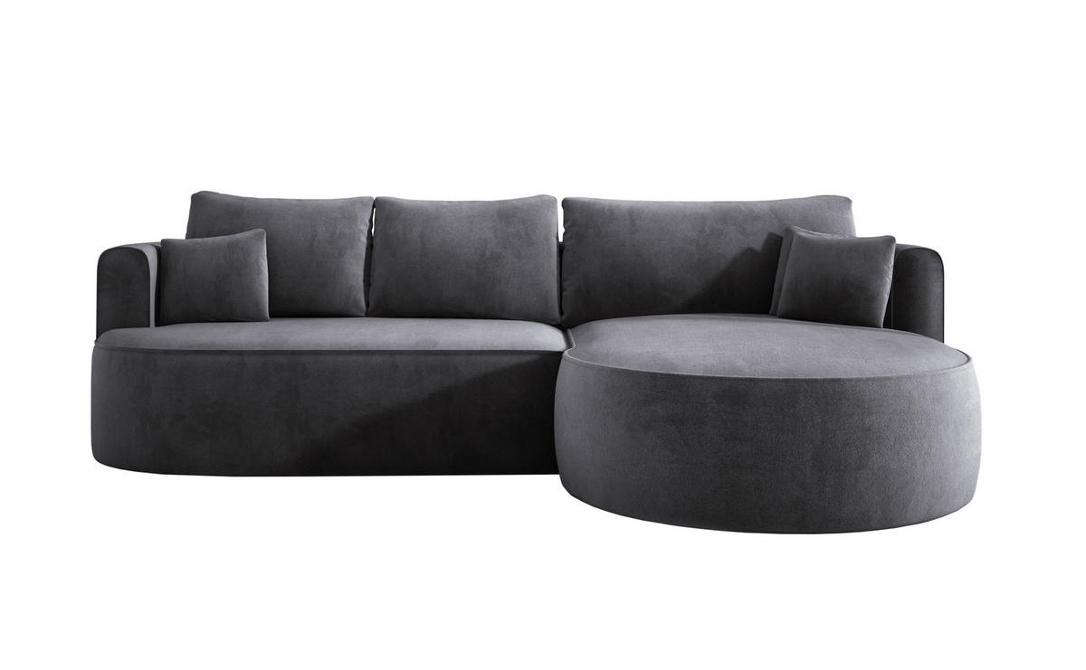 ECKSOFA FIORE L-förm Moderne Ausziehbare Schlaf-Funktion, automatischer Auffaltung, lose Rückenkissen freistehend RECHTS 284x183x82cm Silver - Silberfarben, Holz/Textil (284/183cm) - DomoHome