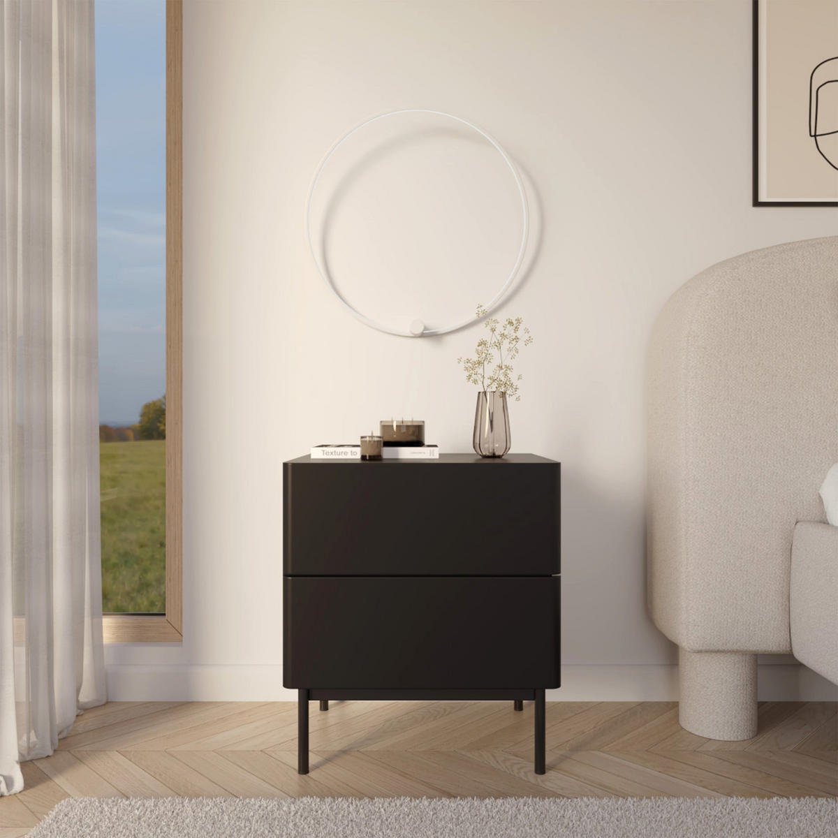NACHTTISCH Olio 2 Schubladen Schwarz 50 cm - Schwarz, Holzwerkstoff/Metall (50/57.2/38.6cm) - Selsey