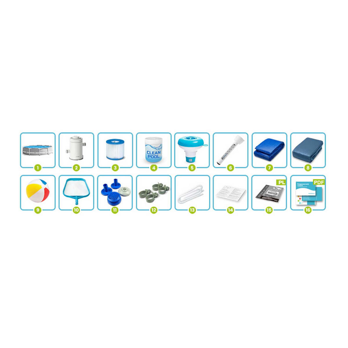 POOL SET 305 x 76 cm, 15in1 - 26702 - Grau, Textil (305/76cm)