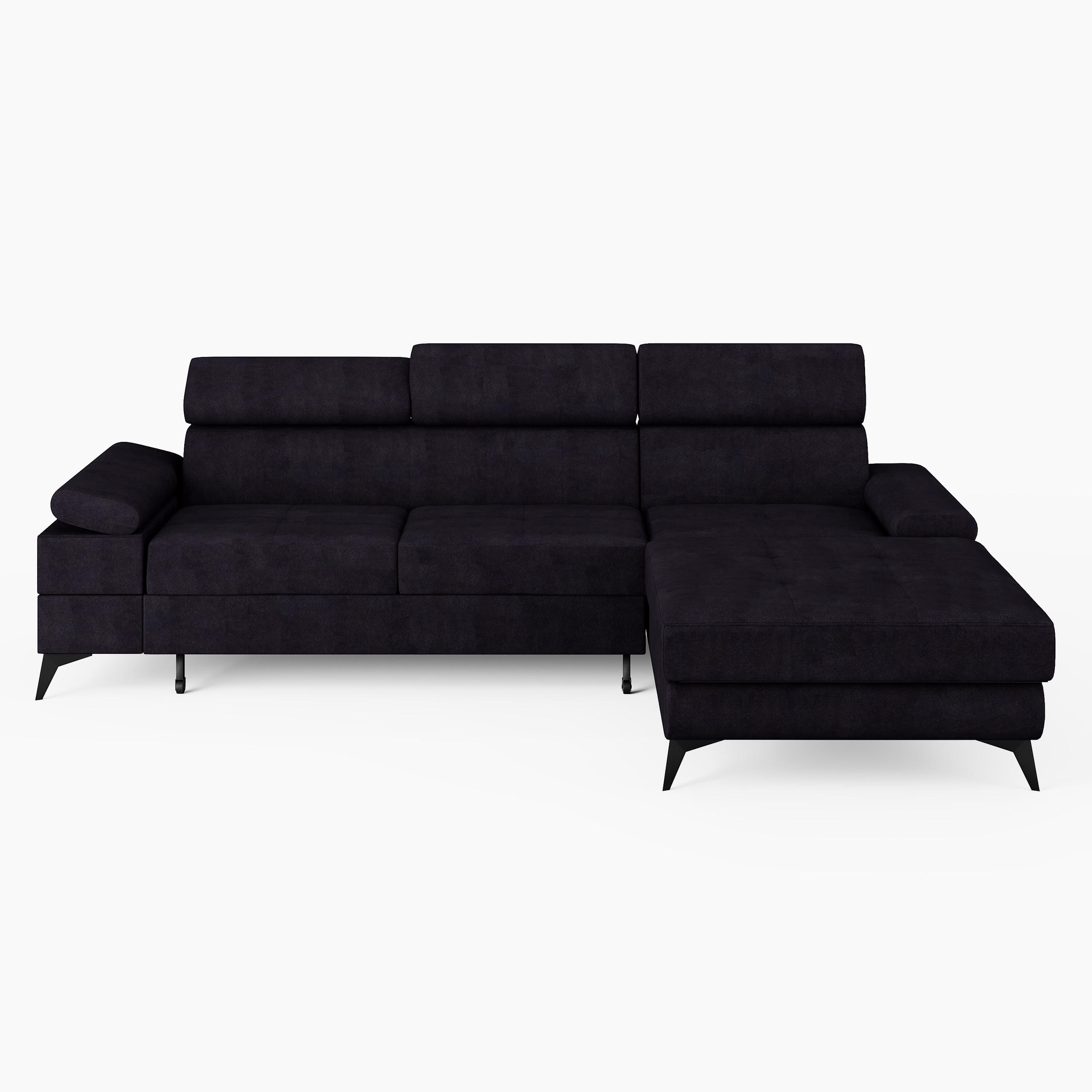 ECKSOFA VENTO Rechts Schwarz Velours Premium L-Form Couch mit Schlaffunktion & Bettkasten - Schwarz, Holz (261/190cm) - Barchello