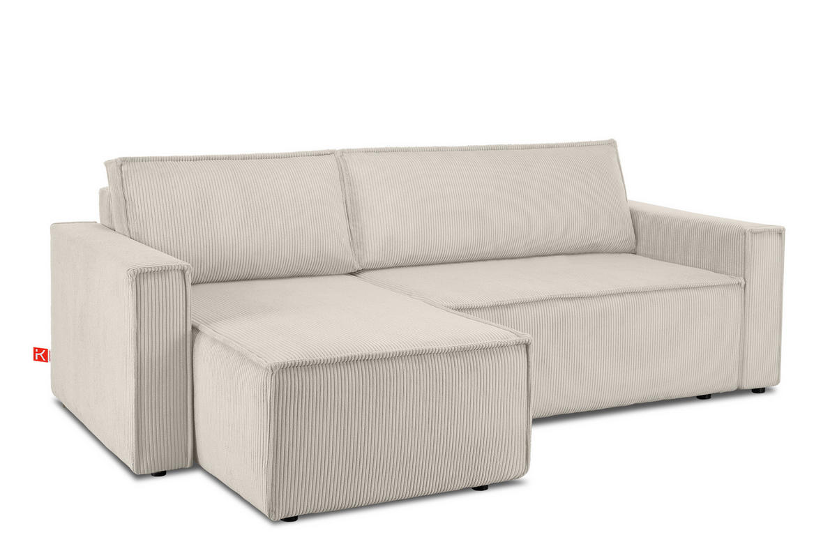 ECKSOFA-LINKS/RECHTS NAPI Schlaffunktion mit Cordbezug, creme - Creme/Schwarz, Textil (246/148cm) - KONSIMO®