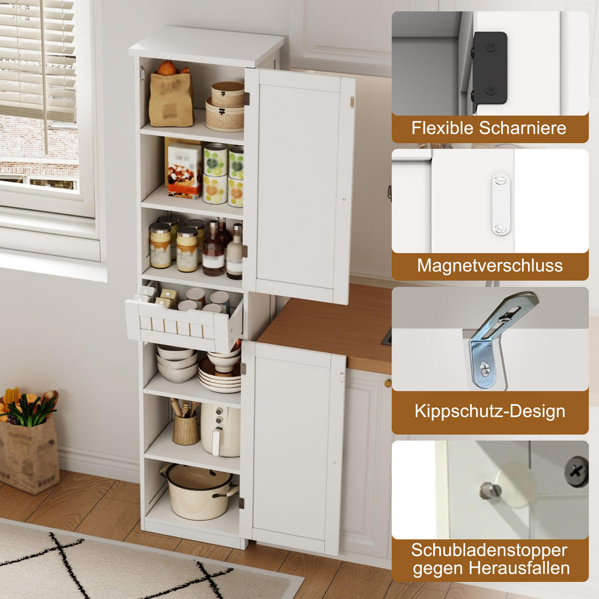 KÜCHENSCHRANK Weiß aus MDF mit Retro-Gittertüren 170 × 40 × 30 cm - Weiß, Holzwerkstoff (40/170/30cm) - Luhomfu