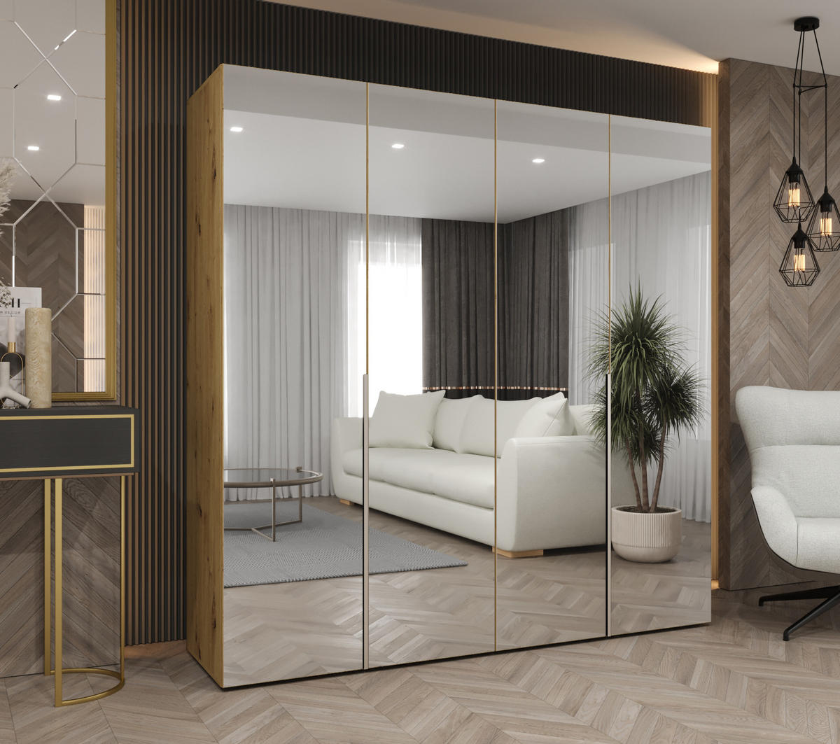 DREHTÜRENSCHRANK 202/200/52 4-türig - Kaschmir/Eiche Artisan, Holz (200/202/52cm) - Abiks Möbel