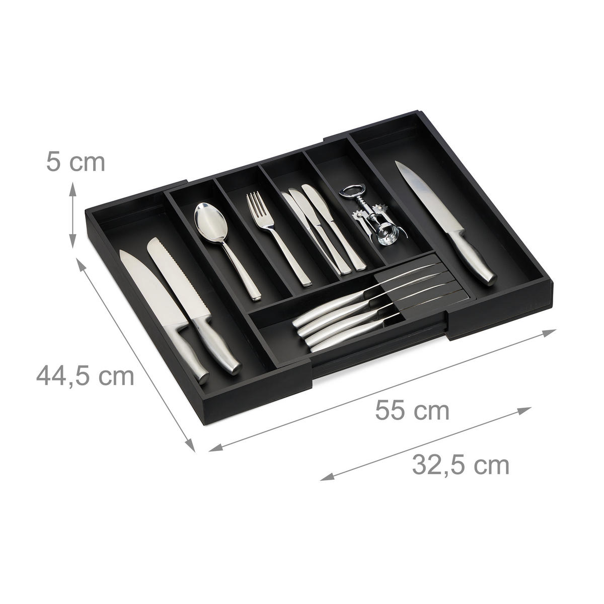 BESTECKKASTEN - Schwarz, Holz/Holzwerkstoff (32.5/5/44.5cm) - Relaxdays