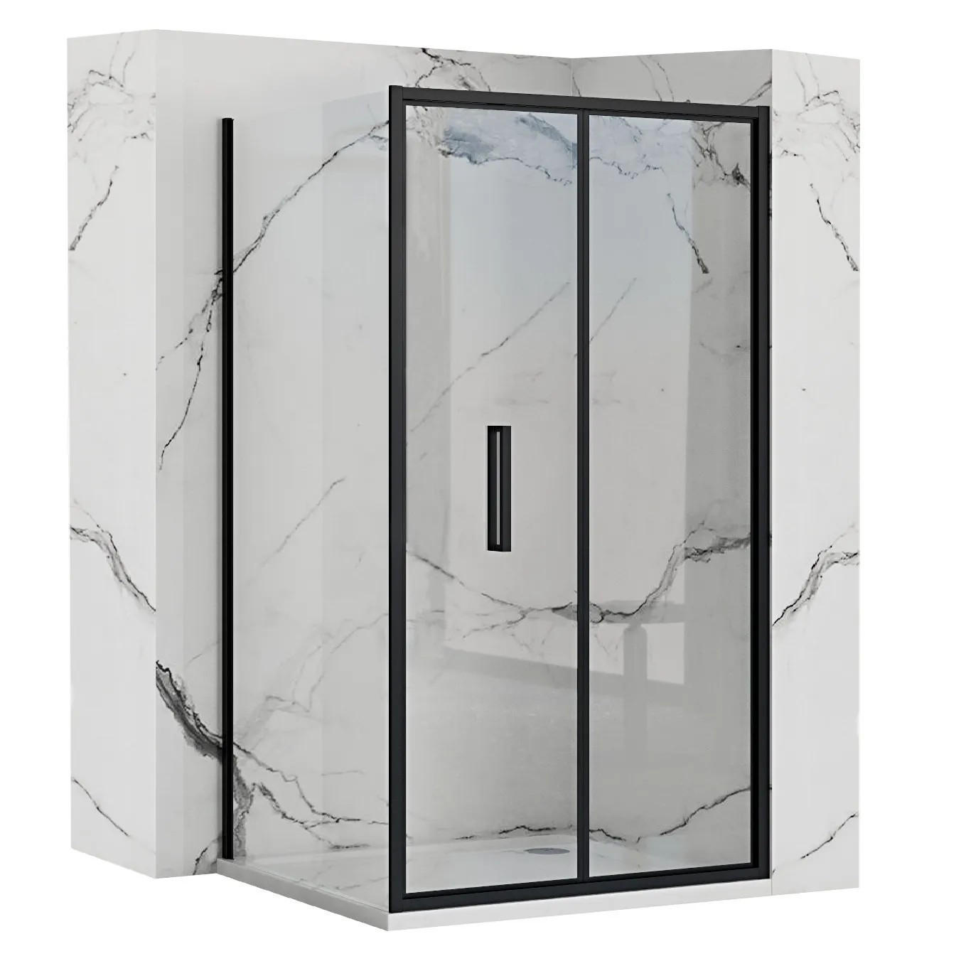 ECKDUSCHE Rea Rapid Fold 80x80 - Schwarz, Glas (80/80/195cm) - REA