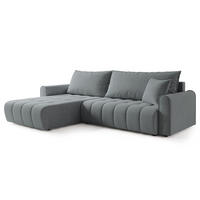 ECKSOFA FRIGA Grau Strukturstoff mit Schlaffunktion - Grau, Holz (283/185cm) - MASSENO