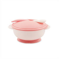 KINDERGESCHIRR Kinderschüssel mit Löffel rosa Deckel, Schutzdeckel, griff, Griffe, Saugnapf, rutschfest, 250 ml - Rosa, Kunststoff (14/7/14cm) - Lorelli