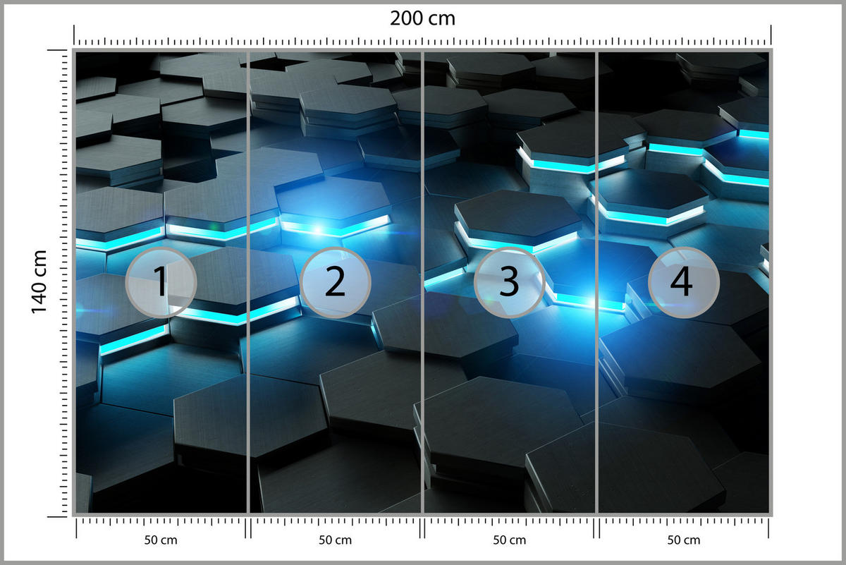 FOTOTAPETE für Jugendzimmer Schwarz Blau Hexagone 200x140 - Blau/Schwarz, Papier (200/140cm) - Muralo