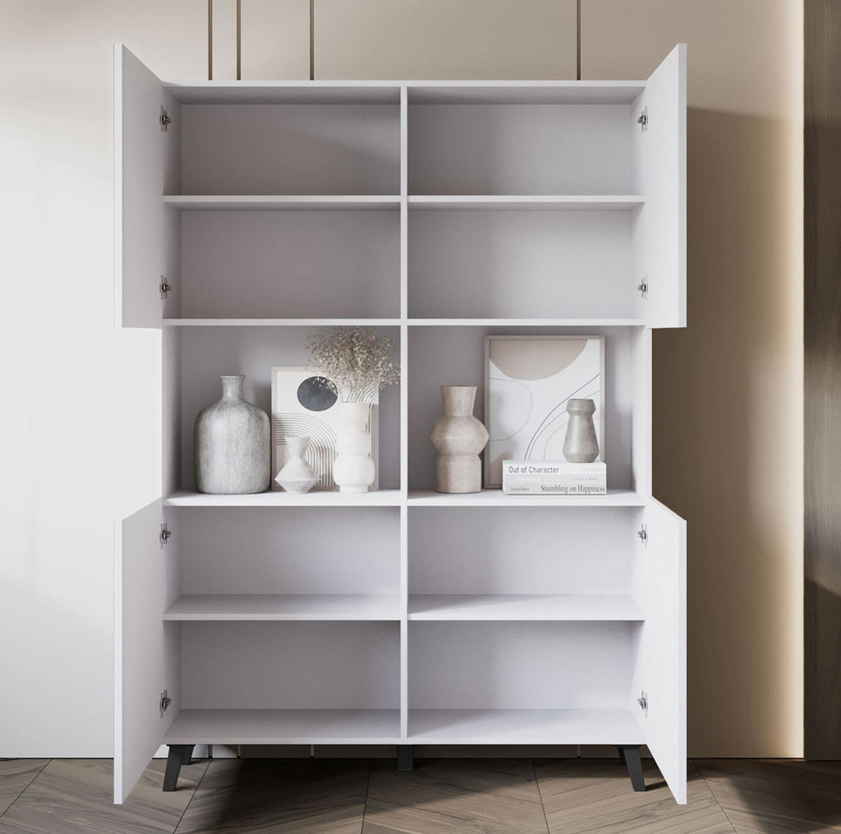 HIGHBOARD Phuket Weiß, gerillt 120 / 39 / 168 cm - Schwarz/Weiß, Holz/Holzwerkstoff (120/168/39cm) - Feldmann-Wohnen