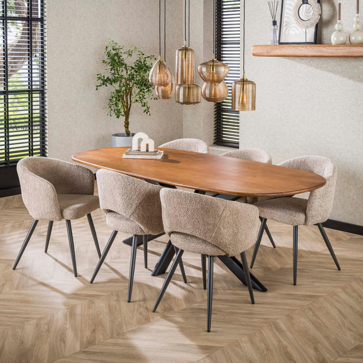 ESSTISCH CLIFF SABBIA GRANDE Dänisch-Ovaler Massivholztisch Mango mit Ovalrohr-Gestell 215 cm - Sandfarben, Holz (215/105/76cm) - alesvelt