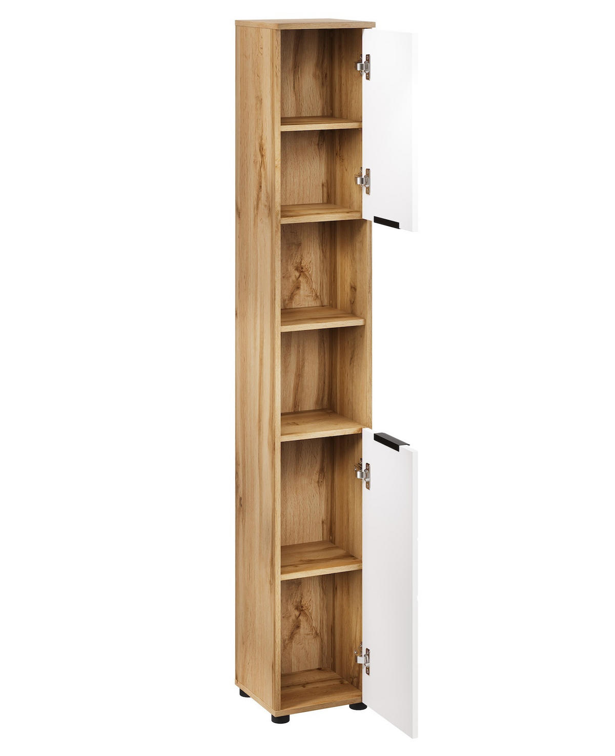 BADEZIMMERSCHRANK Manello 2 Türen Eiche mit Matt Weiß - 30 x 30 x 192 cm - Eichefarben/Weiß, Holz (30/192/30cm) - Badplaats