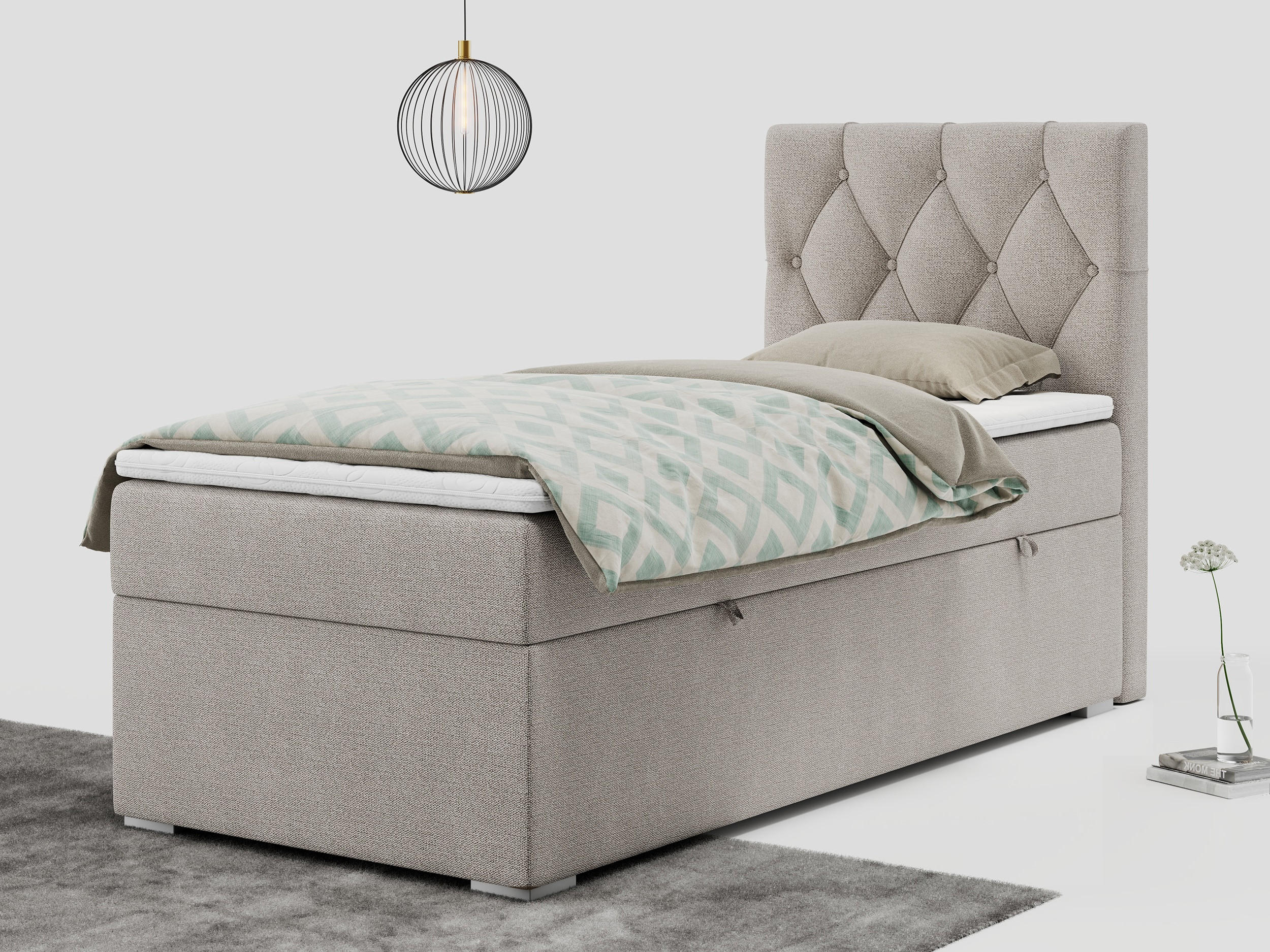 BOXBETT ALDA 90/200 Beige Struktur - H4 - Rechts Seite - Beige, Holz/Textil (90/200cm) - MKS