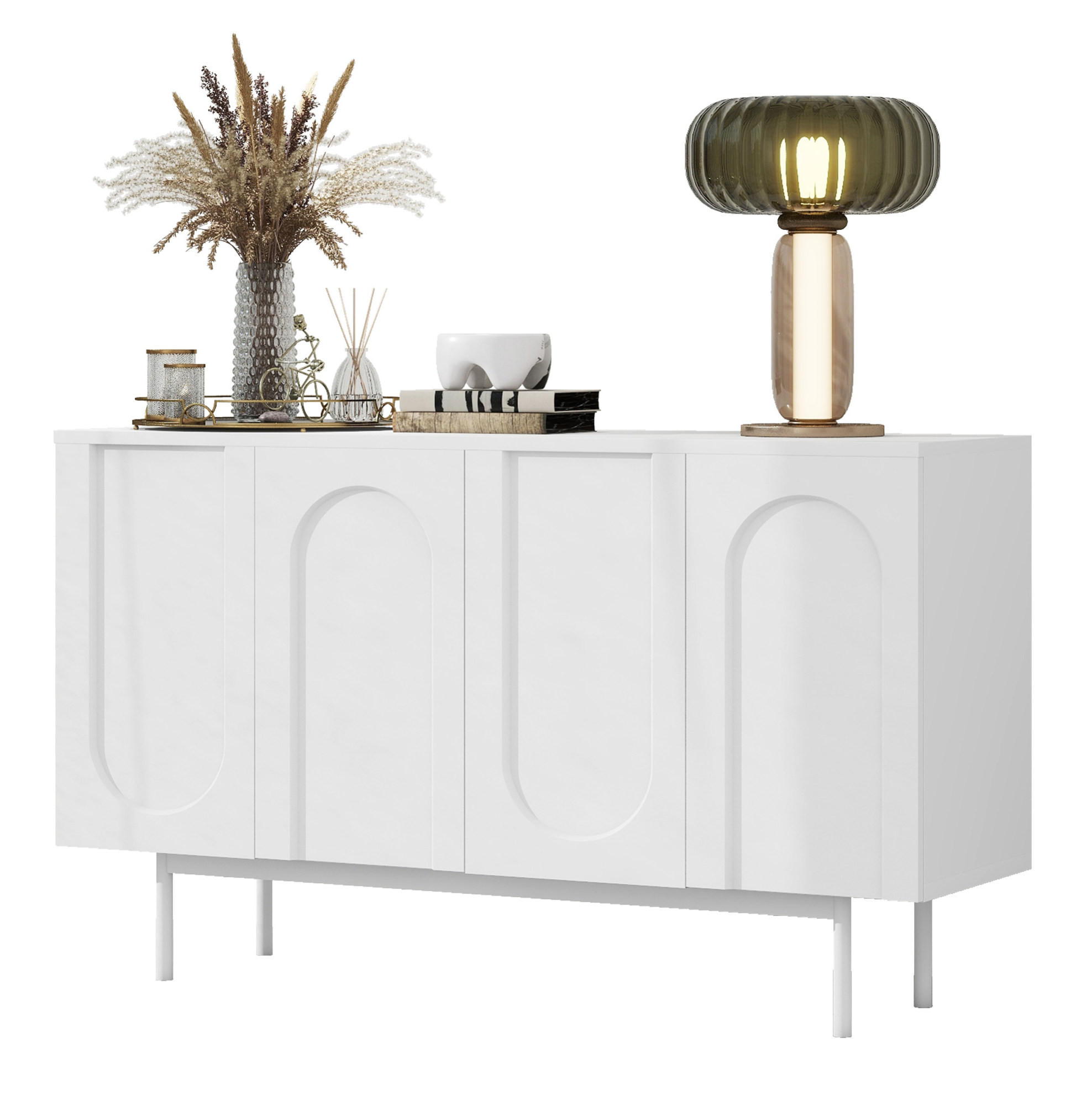 SIDEBOARD aus MDF mit 4 Türen und verstellbaren Einlegeböden Weiß - Weiß, Holzwerkstoff (140/80/42cm) - Modenvie