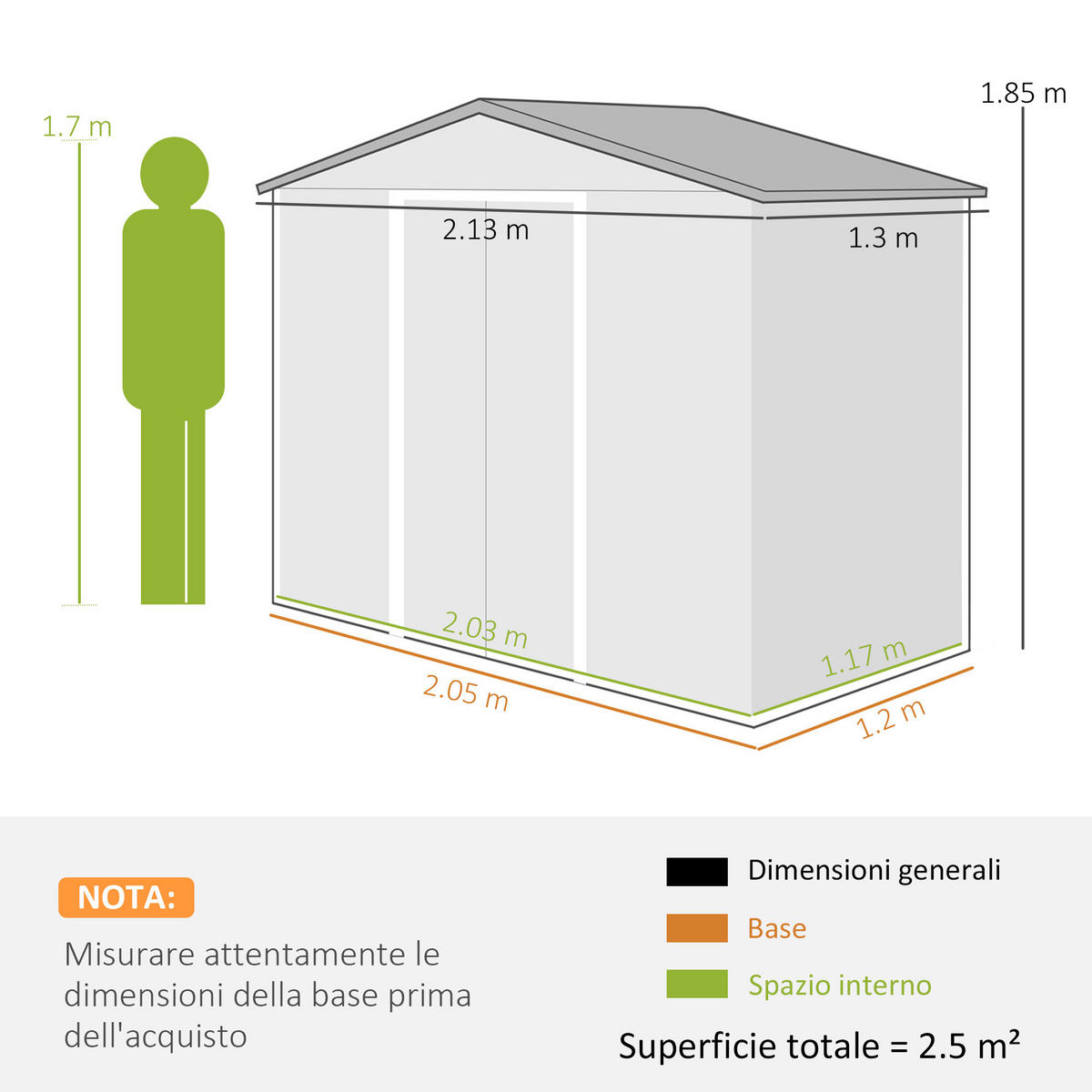 GARTENHAUS mit Belüftung und doppelter Schiebetür 2,1 x 1,3 m ,braun - Braun, Metall (130/185/213cm) - Vallsero