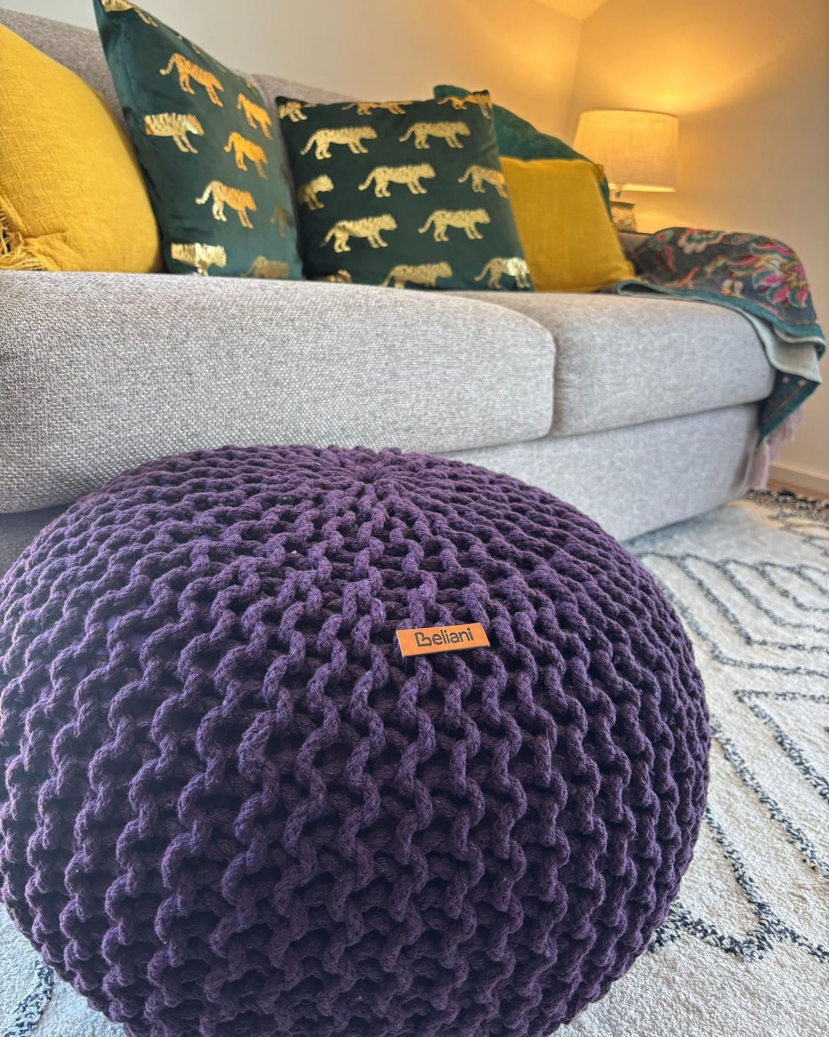 POUF Conrad 50/50/35 cm - violet, materiale naturale/material textil (50/35/50cm) - Beliani