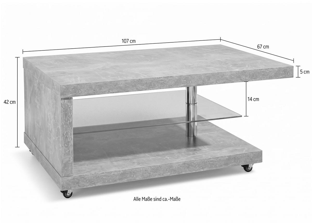 COUCHTISCH Lohmar steinfarben 107 / 67 / 42cm - Grau, Holz/Holzwerkstoff (67/107/42cm) - Feldmann-Wohnen