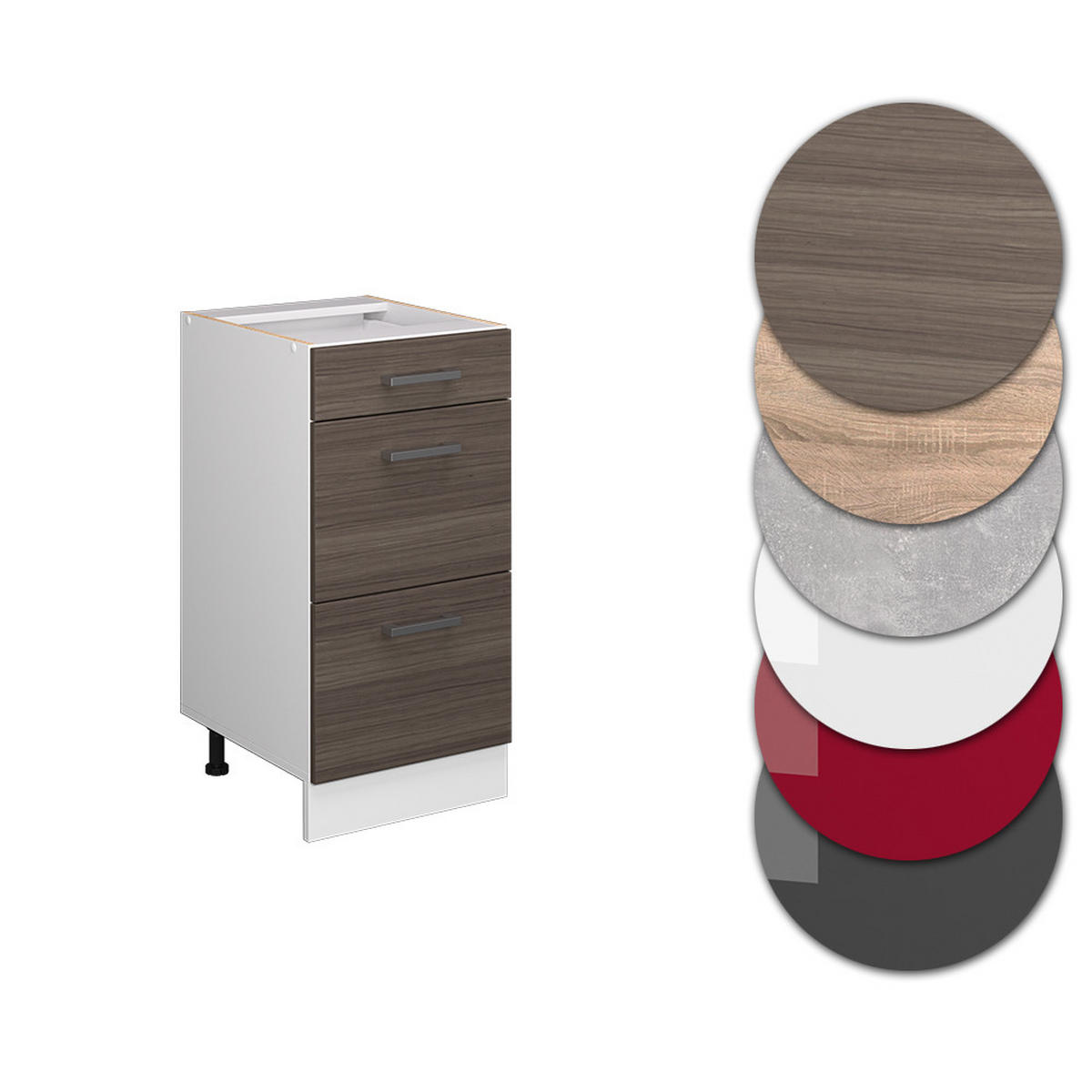 KÜCHENUNTERSCHRANK R-Line Grau 40 cm mit Schubladen, ohne AP - Weiß/Braun, Holzwerkstoff (40/81.6/46cm) - Vicco