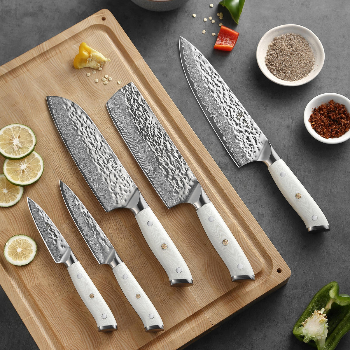 MESSERSET 5-tlg. 9-20 cm - Weiß, Holz/Metall - Wakoli
