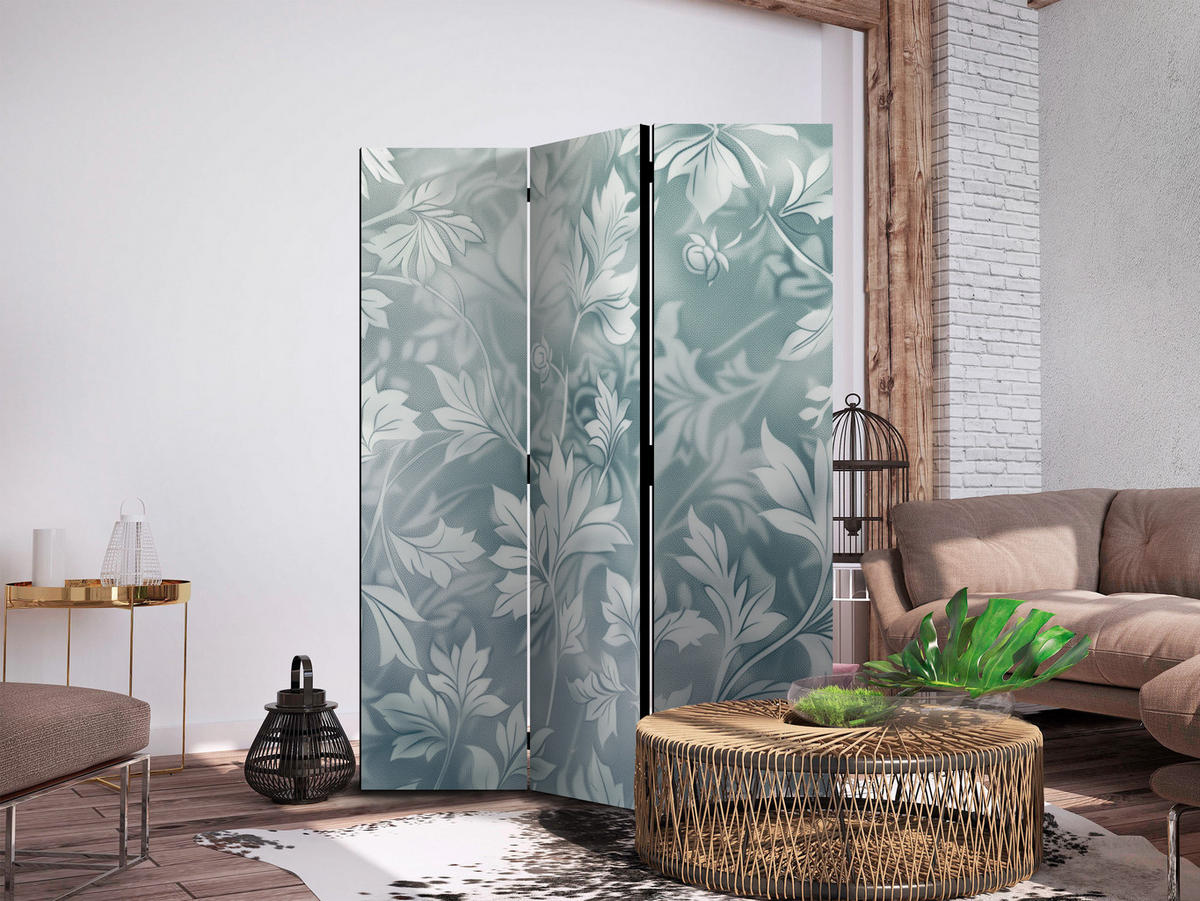 PARAVENT Beidseitig Bedruckter 3-tlg 135x172 cm Bl tter Ornamente - Blau, Holz/Textil (135/172/3cm) - Muralo