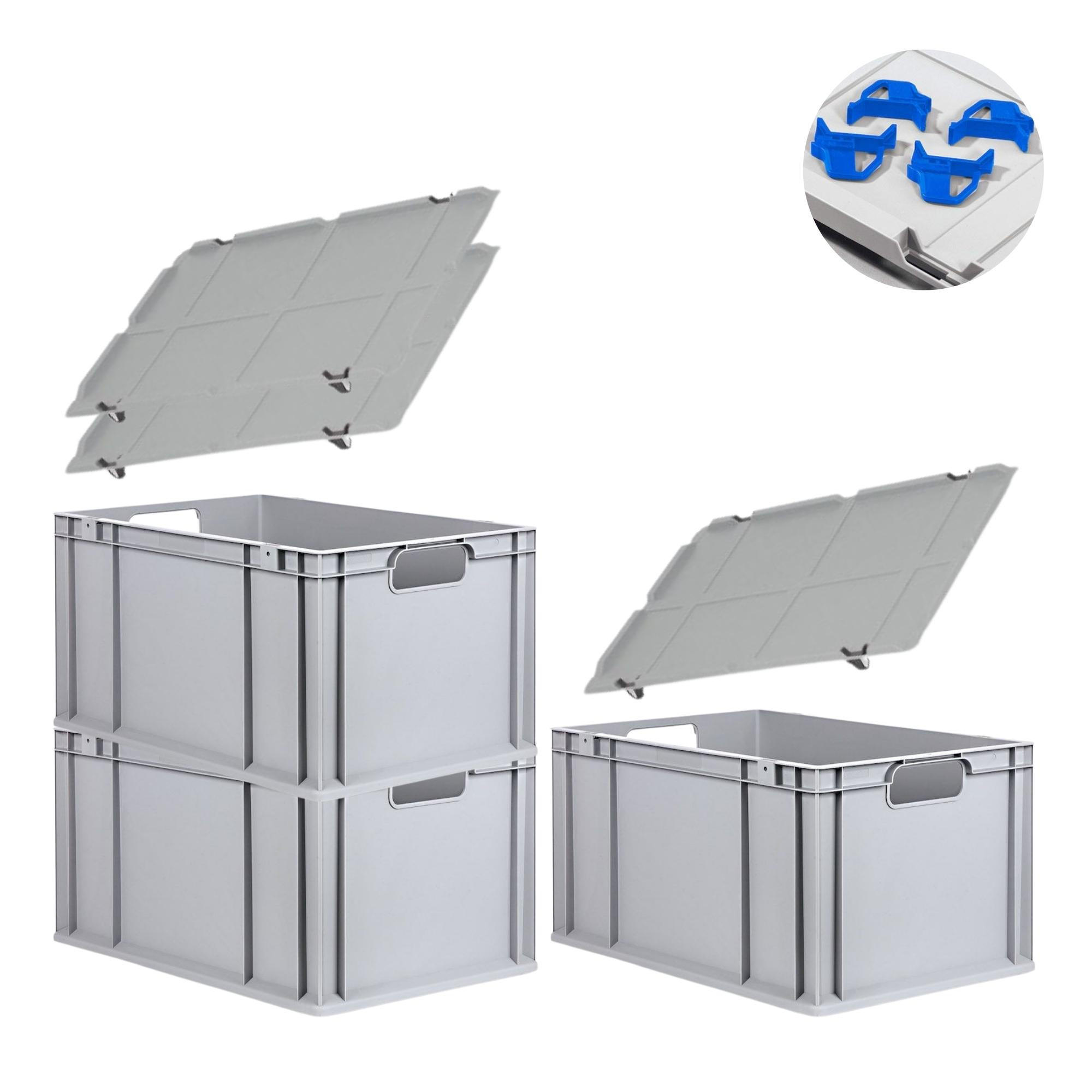 EUROBOX 3x Nextgen Economy Mit Auflagedeckel Grau/Blau Griffe Offen 65 Liter - Blau, Kunststoff (40/32/60cm) - PROREGAL