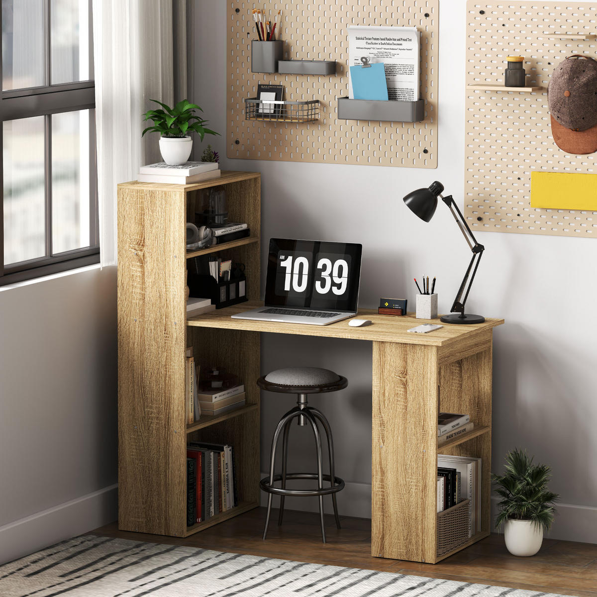 SCHREIBTISCH Eicheoptik und Weiß mit integriertem Regal 120/55/120 cm - Eichefarben, Holz (55/120/120cm) - PANGIVO