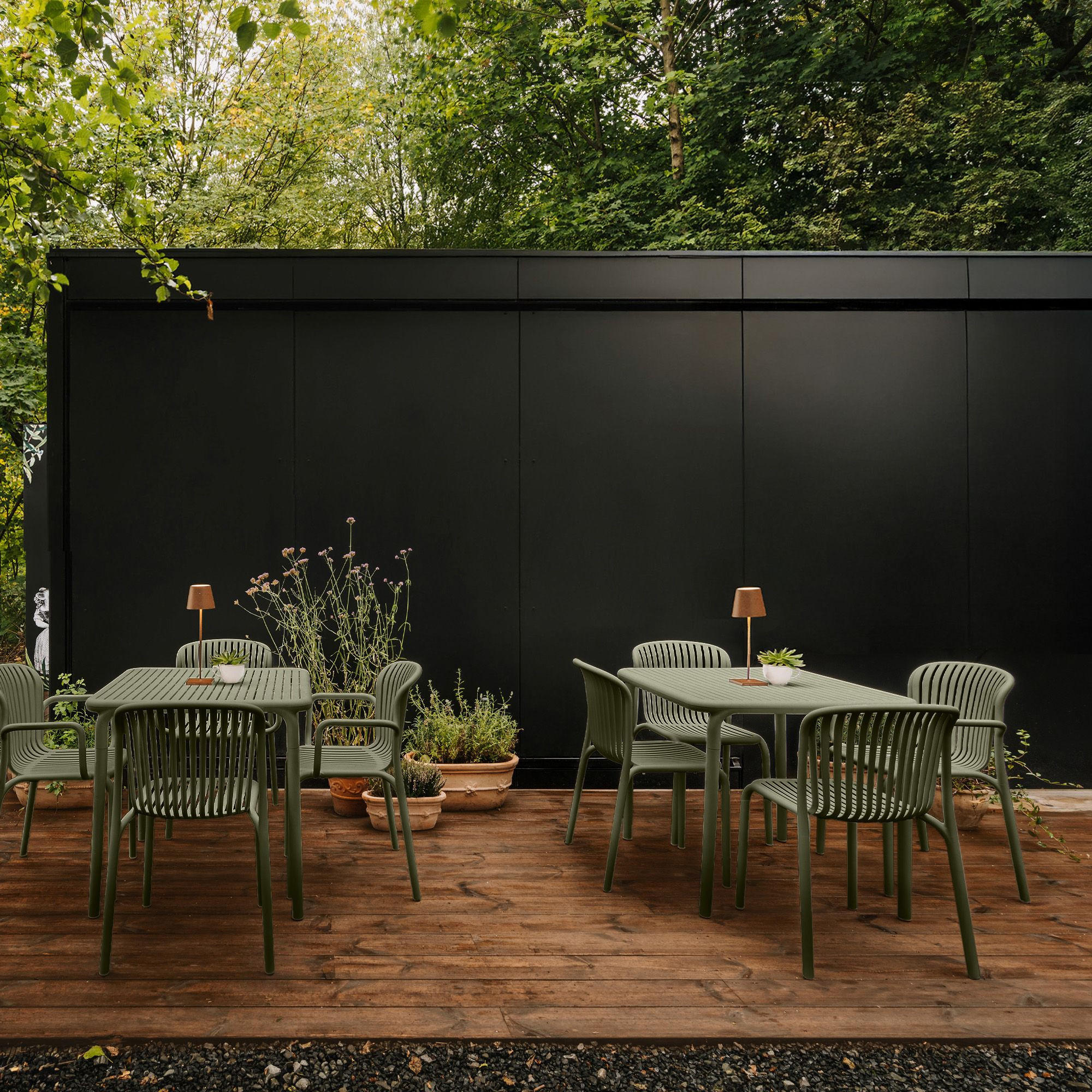 GARTEN ESSGRUPPE FICCARI, Gartenmöbel-Set 3-tlg, Olive - Olivgrün, Kunststoff - KONSIMO®