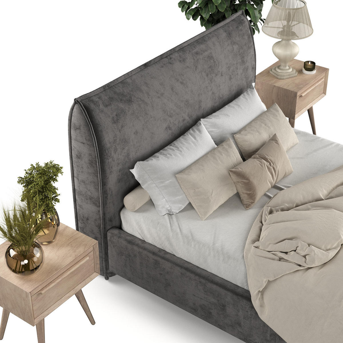 POLSTERBETT Mira 120/200 cm Anthrazit im Lotta Stoff - Anthrazit/Naturfarben, Holz/Holzwerkstoff (120/200cm) - AltaBeds